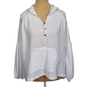 Lucy Love White Hooded Pullover Cropped Hoodie Button Front Size S Boho Beachy